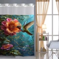 Double-layer shower curtain with hummingbird floral print and metal hanging rings - 181x188cm / Hummingbird Floral (Curtain Only)
