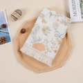 Floral print cotton baby swaddle blanket with white fringe tassels in vintage style - Orange Floral