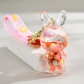 Cute bunny acrylic quicksand keychain with orange liquid, pink wristband and golden ring - Gradient Rope + Colorful Bead Milk Tea Cup / Rabbit with Strap [Pink]