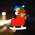 Christmas glass window sticker featuring a red ice skate design with golden bells - Socks