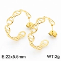 Golden 18K plated titanium steel hollow chain link hoop earrings for women - Pig Nose Chain Style B (KE109394-KFC)