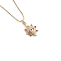 Gouden evil eye zonnehanger ketting met gekleurde zirkoonstenen aan gouden box ketting - Zonnestraal Hanger / Goud