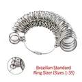 Brazilian standard metal ring sizer gauge set with size circles 1 to 35 on a wire cable - Brazil Size 1-35