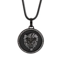 Black lion head medallion necklace with white cubic zirconia and matching snake chain - Black Lion Head Pendant With Black Snake Chain (KN230170-K)