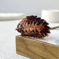 Minimalist brown translucent leaf hair claw clip for women on wooden stand - Glossy Leaf Style / 40x25x35mm / Deep Coffee Striped (Glossy)
