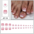 Pink and white gradient press-on toenails set featuring 24 pieces in various sizes - Glue Type / 24 Pcs/Set / Pink White Gradient French Style (JCY-04)