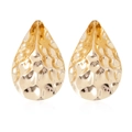 Exaggerated golden waterdrop earrings with unique hammered texture and metallic finish - Gold