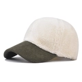 Detail of white shearling texture and olive green corduroy brim on baseball cap - Adjustable / Off White