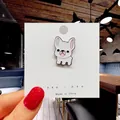 Cartoon French Bulldog enamel brooch in white finish with golden metal edges on card - 53*White Frenchie Bulldog Pin