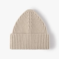 Classic beige ribbed knit beanie with cuffed design for outdoor warmth in winter - Beige