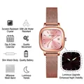 Orologio quadrato da donna con cinturino milanese oro rosa e quadrante rosa effetto sole - Oro Rosa-Cinturino in Maglia Oro Rosa