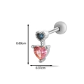 Silver stainless steel heart earring with blue and pink gems, size 0.69x0.37cm - 1# Silver (Blue Gem & Pink Heart)