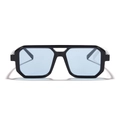 Lunettes de soleil carrées à double pont avec monture noire et verres bleu clair - Monture Noire Verres Bleus