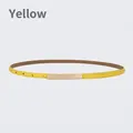 Slim yellow leather waist belt for women with polished gold rectangular buckle - 105cm / Yellow