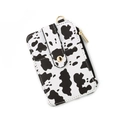 Women cow print card holder purse with gold hardware and secure zipper pocket - C8 Cow Print