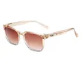 Square tea gray frame sunglasses with gradient tea lenses and arrow metal accents - Tea Grey Frame Gradient Tea Lens