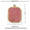 Detail view of 13x18mm square pink natural stone pendant in gold stainless steel frame - Gold Square Pink Natural Stone (VG025)