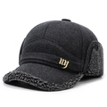 Gorra de lana gris oscuro con forro grueso y orejeras con logotipo NY dorado - Talla única / Gris