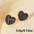 Detailed view of heart-shaped earrings with size and weight measurements on white background - Irregular Heart Oil Dripping Style-Gold Black (D268-G-B)