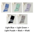 Five pack of cotton crew socks in pastel blue, green, purple, black, and khaki colors - 5 Pairs (Blue+Green+Purple+Black+Khaki)