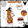Detalle del cartel de madera Boo Halloween con medidas, cuerda de cáñamo e impresión - Estilo Letra Fantasma BOO (Y24Y51115_Q)