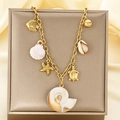 Collana marina dorata con ciondoli a stella marina tartaruga e conchiglia su seta - Stile Tartaruga Conchiglia Stella Marina (KN293087-SXSJ)