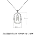 Silver letter N necklace pendant with colorful cubic zirconia stones 15mm by 10.5mm - White Gold N