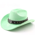 Western mint green faux suede cowboy hat featuring star studs and bull head buckle - M (56-58cm) / Fruit Green