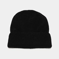 Classic black ribbed knit beanie in warm angora wool blend for winter comfort - One Size / Black
