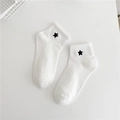 Low cut white cotton socks for women featuring a black embroidered star pattern - White - Star