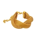 Detail of twisted mesh bracelet in 18K gold finish with adjustable chain link clasp - Gold Bracelet