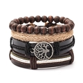 Handgefertigtes Lebensbaum Lederarmband und Holzperlen Set für Herren im Ethno Stil - Lebensbaum 4-Teiliges Kombi