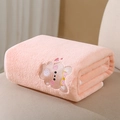 Pink coral fleece baby towel with cute cartoon bear embroidery in a thick soft texture - 110*105cm / Pink Rabbit