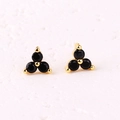 Minimalist gold stud earrings with a cluster of three round-cut black cubic zirconia stones - Black