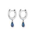 Deep blue teardrop zircon earrings set in silver metal ring hooks for daily fashion - Silver Hoop Deep Blue Teardrop Pendant (JHQ0009-SS-2)