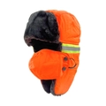 Winter-Uschanka in leuchtendem Orange mit Reflektorstreifen und schwarzem Kunstfellfutter - M / Orange