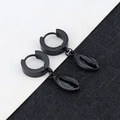 Detail of black conch shell pendants hanging from polished hoop earrings in dark finish - Shell - Black