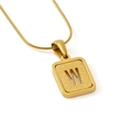 Gold letter W rectangle pendant necklace with matte texture on round snake chain - Letter W