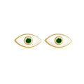 S925 silver evil eye stud earrings with gold finish, white enamel and green gemstone - White Enamel
