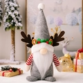 Gnomo di Natale con cappello grigio a corna e braccia a righe rosse e bianche - Bambola Rudolph Cappello a Punta in Tessuto non Tessuto con Corna / Grigio