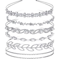 Set of six silver bridal headbands with sparkling rhinestones and delicate pearls details - 6-Piece Set Style 16# (As Pictured)