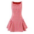 Red plaid sleeveless mini dress with bow detail and square neck in American pastoral style - S / Red White Plaid