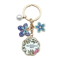 Blue butterfly and flower keychain with Happy Mother's Day round pendant and pearl charm - Blue Mother's Day (ER700)