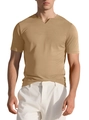 Men's slim fit khaki short sleeve Henley T-shirt with textured knit fabric - Khaki