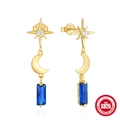 Orecchini a pendolo vintage in argento S925 dorato con pietre blu e motivi a stella e luna - Argento 925 / Oro Stella Luna Zirconia Blu
