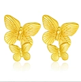 Luxurious gold double butterfly stud earrings with detailed textured wings for women - Double Layer Bright Gold Butterfly