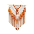 Handwoven Bohemian cotton tapestry with orange and beige fringes for home wall decor - Orange Force of Life Tapestry