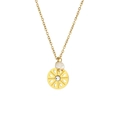 Collier double couche plaqué or 18K avec fermoir OT, pendentif rond et perle - Collier Pendentif Rond Flocon de Neige Creux avec Perle d'Eau Douce / Doré