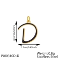 Detailed view of golden letter D charm with black enamel and dimensions for DIY jewelry - Letter D-Black