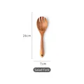 26cm teak wood salad fork with integrated long handle and natural grain finish - Salad Fork
